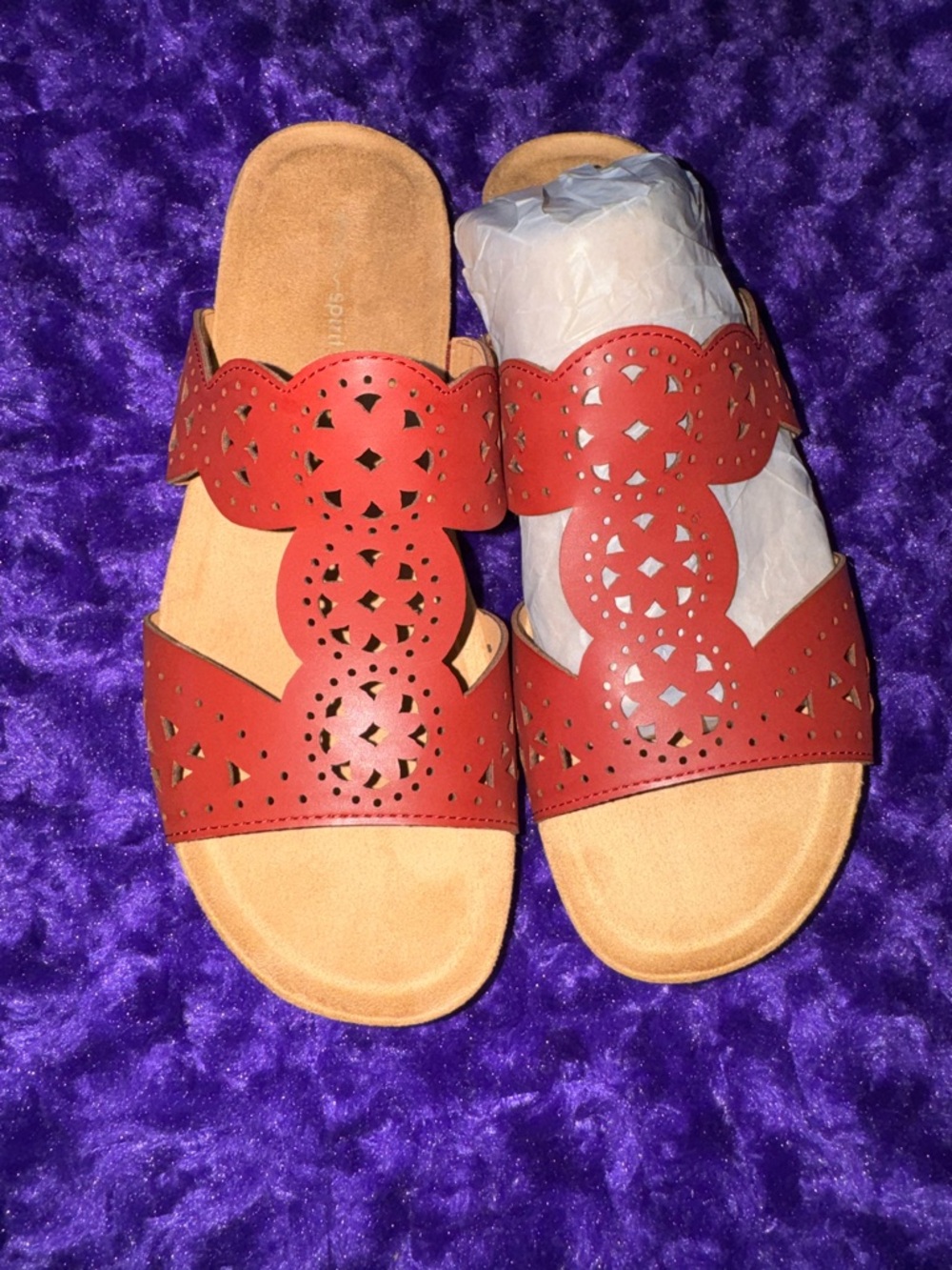 Easy Spirit Red Laser-Cut Slide Mules